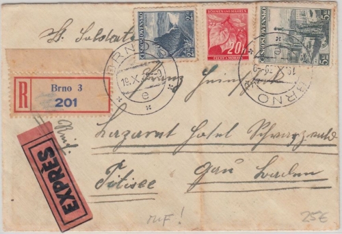 Böhmen & Mähren/Tschechien - Brünn 19.10.39 Eilboten Einschreibebrief MIF !!