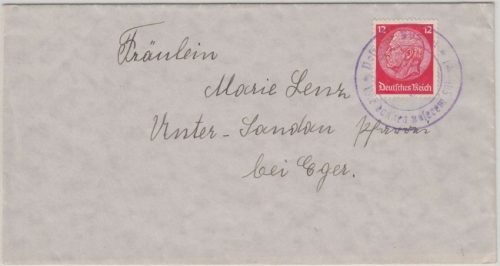 Sudetenland - Buchau 1938 Befreiungsstempel Brief n. Untersandau b. Eger