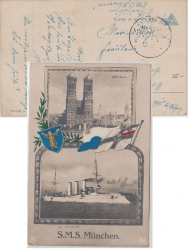 DR - MSP No. 83 SMS Kaiserin AK SMS München n. Berlin 1916