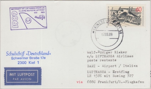 BRD - Bundesmarine MSP 59 "Deutschland" Zuleitung LH-Erstflug FFM - Bari 1989