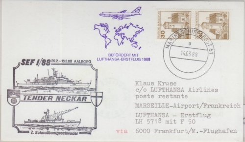 BRD - Bundesmarine MSP 51 Tender Neckar Zuleitung LH-Erstflug FFM Marseille 1989