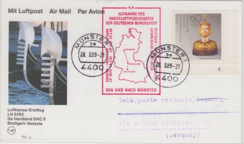 BRD 60 Pfg. Wofa Bogenecke FORMNUMMER Luftpostkarte Münster 1989