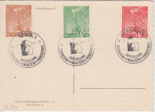 Berlin - Vorolympische Festtage 1952 Satz SST München Ausstellung Hausfrau