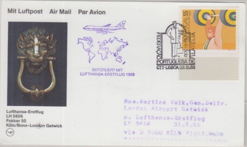 Portugal - Zuleitungspost Lufthansa Erstflug Köln - London 1988