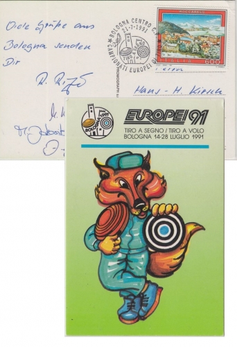 Italien - Bologna 1991 Tiro a Volo Tontaubenschieben Sonderkarte SST n. Kronach