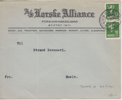 Norwegen - Dovrebanen Bahnpost 1936 illustr. Firmenbrief n. Moelv