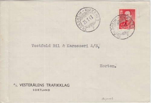 Norwegen - Trondheim - Kirkenes Schiffspost 1961 Brief Sortland - Horten