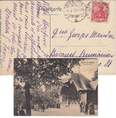 DR - 10 Pfg. Germania Karte n. RUMÄNIEN Bad Elster - Bukarest 1913