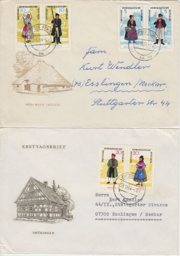 DDR - Volkstrachten I Zusammendrucke 2 Schmuckumschläge Leipzig - Esslingen 1964