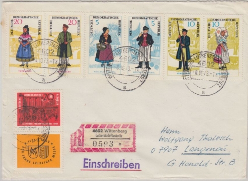 DDR - Volkstrachten I Zusammendrucke Einschreibebrief Wittenberg Piesteritz 1973