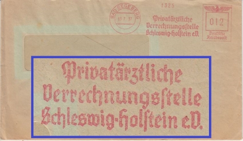 DR - Bad Segeberg 1937 12 Pfg. AFS Privatärztliche Verrechnungsstelle Brief