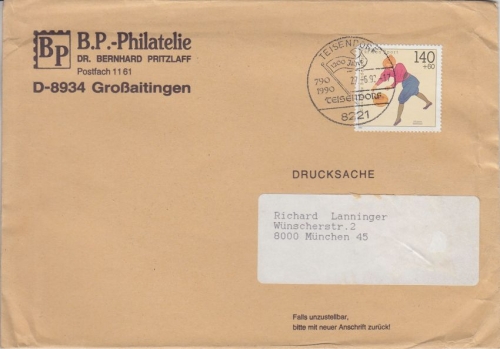 BRD - 140 Pfg. Sporthilfe Drucksache bis 100g Teisendorf - München 1992