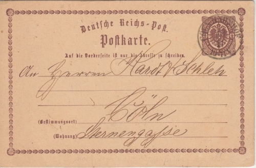 DR - 1/2 Gr. Brustschild Ganzsache Ortskarte Cöln Bahnhof - 1873