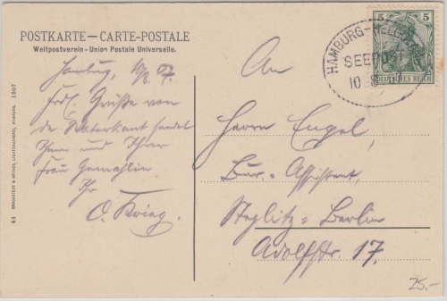 DR - Hamburg Helgoland Seepost AK Hamburg Zollhafen n. Berlin 1907