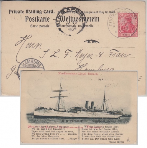 DR - Deutsche Seepost Ostasiatische Hauptlinie AK Postdampfer Preussen 1904