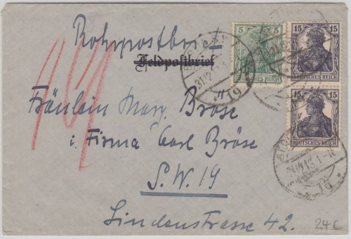 DR - 2x15+5 Pfg. Germania Rohrpostbrief Berlinj SW 19 - 31.12.18