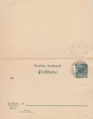 DP China - 5 Pfg. Krone/Adler Ganzsache Type I Doppelkarte K1 Tsingtau 1901