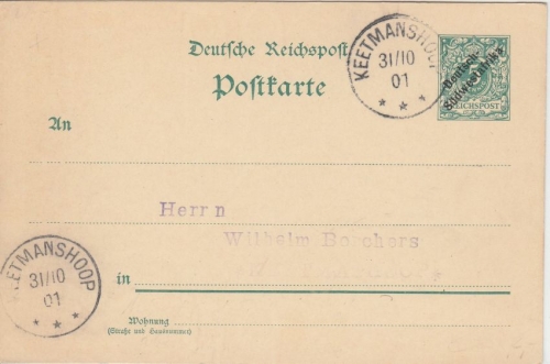 DSWA - 5 Pfg. Krone/Adler Ganzsache m. Überdruck Keetmanshoop 1901
