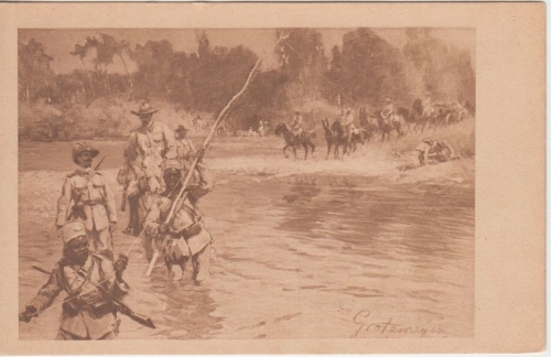 DSWA - Legen des Feldtelegraphen Künstlerkarte Kolonial-Krieger-Spende ca. 1910