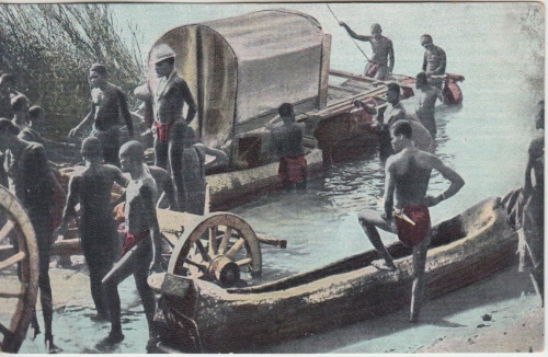 DSWA - Okovangofluss Übersetzen Ochsenwagen farb. AK ungelaufen ca. 1905/10