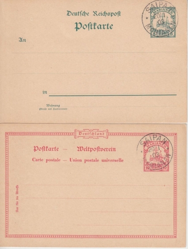 Marianen - 5+10 Pfg. Schiffszeichnung Ganzsachen Saipan 1903