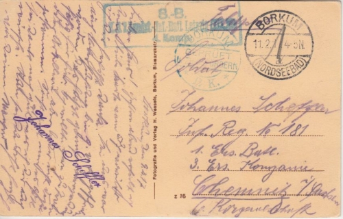 DR - Borkum (Nordseebad) 1917 Feldpostkarte n. Chemnitz Zensur Borkum