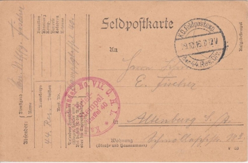 DR - Kampfgeschwader VII Kampfstaffel 40 Briefstempel Feldpostkarte 1916