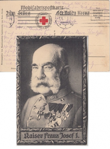Österreich/DR - Kaiser Franz Josef I. Portraitkarte Wohlfahrtskarte Rotes Kreuz