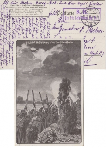 DR - Deutscher Luftflottenverein Beschießung Taube Feldpostkarte Breslau 18 1915