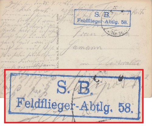 DR - Feldflieger Abtlg. 58 Ra2 Feldpostkarte Fp.Stat. 167 (Baltikum !) 1917 n.