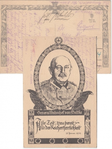 DR - Generalstabschef von Moltke Portrait-/Spruchkarte Feldpostkarte n. Berlin