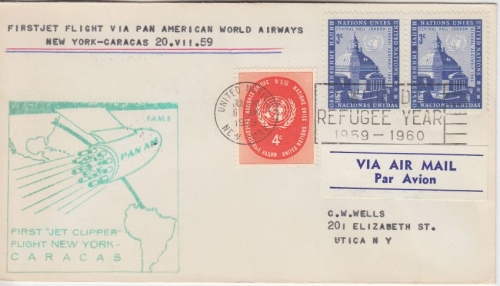 UNO NY - PanAM First Flight cover New York - Caracas 1959 Zuleitungspost