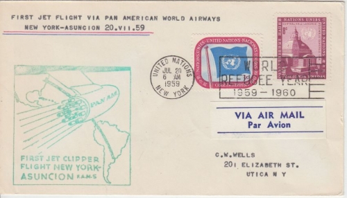 UNO NY - PanAM First Flight cover New York - Asuncion 1959 Zuleitungspost