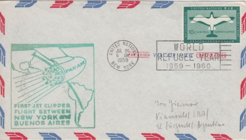 UNO NY - PanAM First Flight cover New York - Buenos Aires 1959 Zuleitungspost