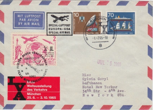 BRD - IVA Spezial-Luftpost Europa USA Raketenflug VR 1965 LupoBrief SST München