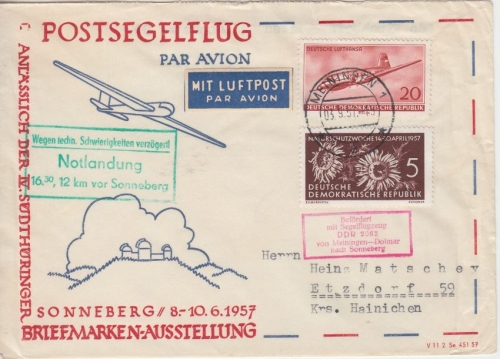DDR - Segelflugpost Meiningen - Dolmar 1957 Notlandung Sonneberg