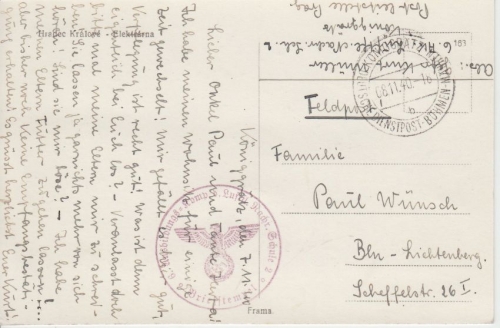 B&M - Königsgrätz Dt. Dienstpost Feldpostkarte Luft-Nachr.Schule 2 - Berlin 1940