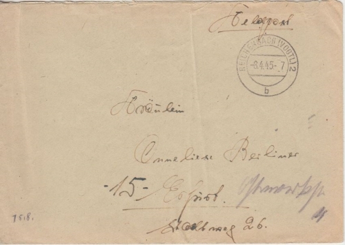 DR - Reichenbach (Vogtl) 8.4.45 Feldpostbrief FpNr. 67569E (Italien !) n. Erfurt
