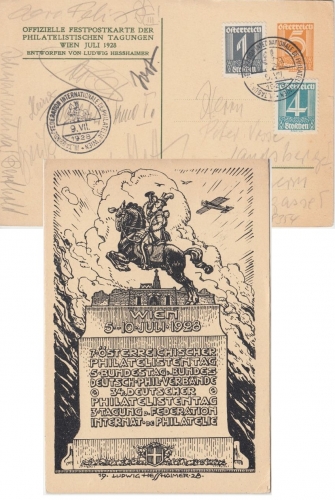 Österreich - Philatelistische Tagung Wien 1928 5 Gr. Privat-GA+Zusatz + SST 9.7.