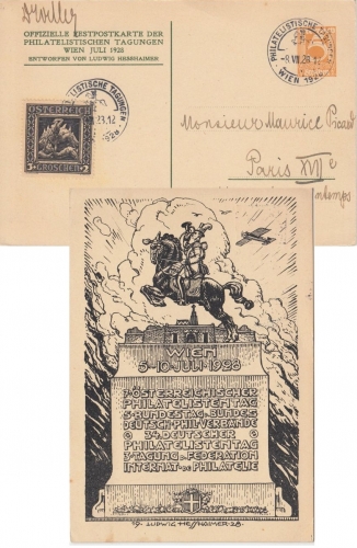 Österreich - Philatelistische Tagung Wien 1928 5 Gr. Privat-GA+Zusatz + SST 8.7.