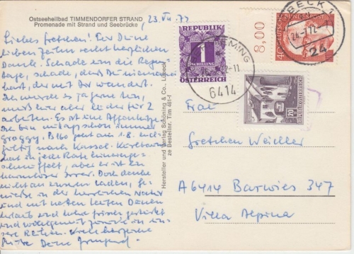 BRD/Österreich - 40 Pfg. Heinemann (Oberrand) Karte n. ÖSTERREICH Lübeck 1972
