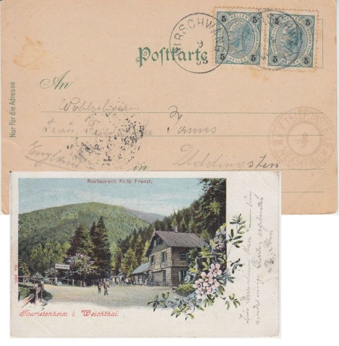 Österreich - Touristenheim Telefonstelle Weichthal farb. AK Hirschwang 1903