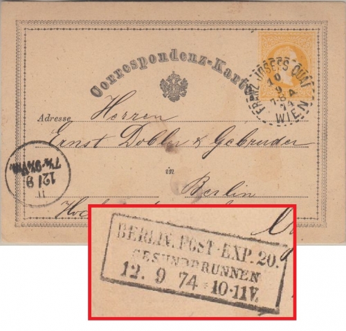 Österreich - 2 Kr. Ganzsache Wien Franz Josefs Quai - Berlin Gesundbrunnen 1874