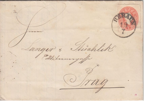 Österreich - 3. Ausgabe 5 Kr. Brief K1 Beraun (Neujoachimsthal) - Prag 1861