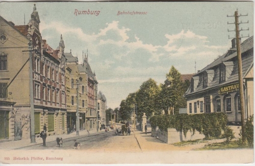 Österreich/Tschechien - Rumburg Bahnhofstraße farb. AK gelaufen 1905