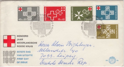 Niederlande - 100 J. Niederl. Rotes Kreuz Schmuck-FDC ESST s'Gravenhage 1967