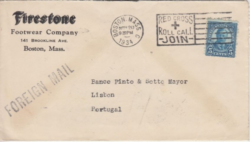 USA - Boston 1934 Illustr. Firmenbrief n. PORTUGAL Rotes Kreuz Masch.werbestpl.