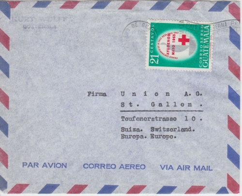 Guatemala - 21 C. Rotes Kreuz m. Überdruck Luftpostbrief i.d. SCHWEIZ 1966