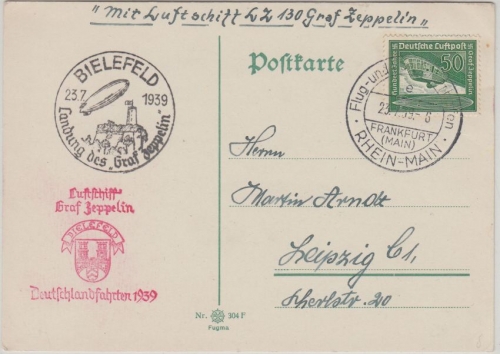 DR - LZ 130 Deutschlandfahrt Landung Bielefeld Frankfurt a/M - Leipzig 23.7.39