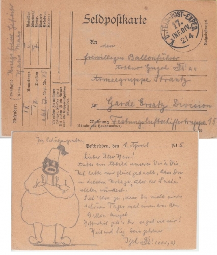 DR - Feldpostkarte 17.ID an Ballonführer Festungsluftschiffertruppe 15 - 1915